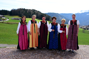 R_AnetteGerhold_4 Mit ihren farbenfrohen Trachten boten die Kleinwalsertalerinnen immer einen schönen Anblick. (v.l.): Rosi Fontain Ortsbäuerin Barbara Rinner Stellvertreterin Dagmar Hilbrand Berta Senn Klara Jochum und Stellvertreterin Claudia Moosbrugger. © DI Anette Gerhold