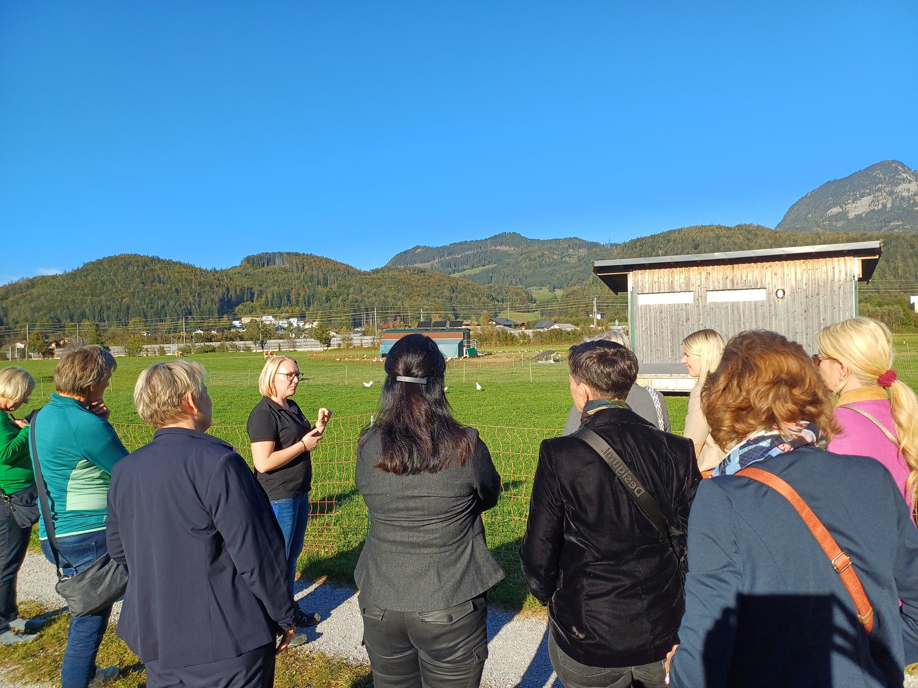 4 Länder-Treffen der deutschsprachigen Bäuerinnen- und Landfrauenorganisationen in Salzburg 2024 Die Präsidentinnen und ihre Geschäftsführerinnen beim Besuch des Betriebes Margret Bernhofer in Golling. © Regina Putz