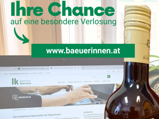 Sharepic Gewinnspiel Wein und Newsletter © ARGE Bäuerinnen