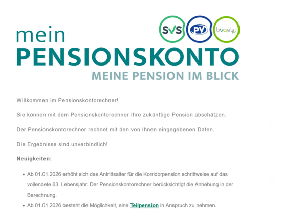 Screenshot Pensionskontorechner © SVS-Pensionskontorechner