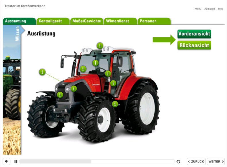 Screenshot aus dem Modul Traktor im Straßenverkehr - Ausstattung © LFI OÖ