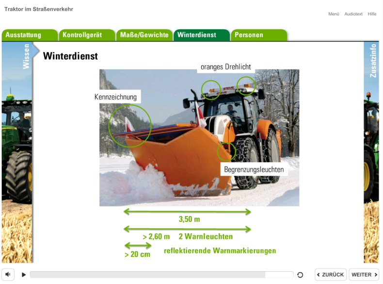Screenshot aus dem Modul Traktor im Straßenverkehr - Winterdienst © LFI OÖ