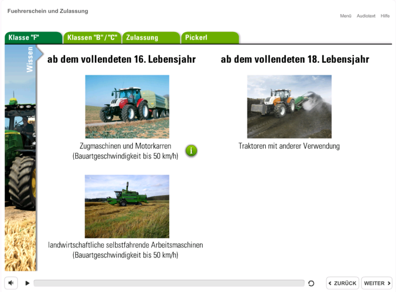 Screenshot aus dem Modul Führerschein und Zulassung © LFI OÖ