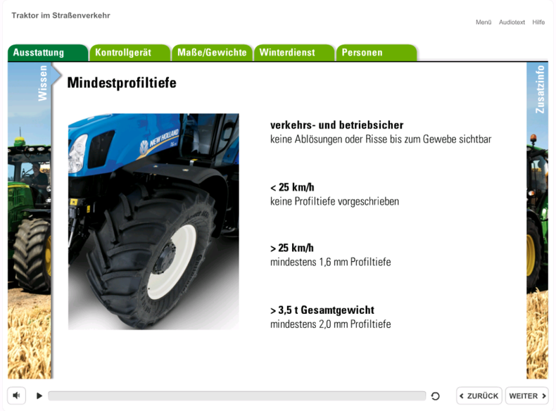Screenshot aus dem Modul Traktor im Straßenverkehr © LFI OÖ Screenshot aus dem Modul Traktor im Straßenverkehr © LFI OÖ