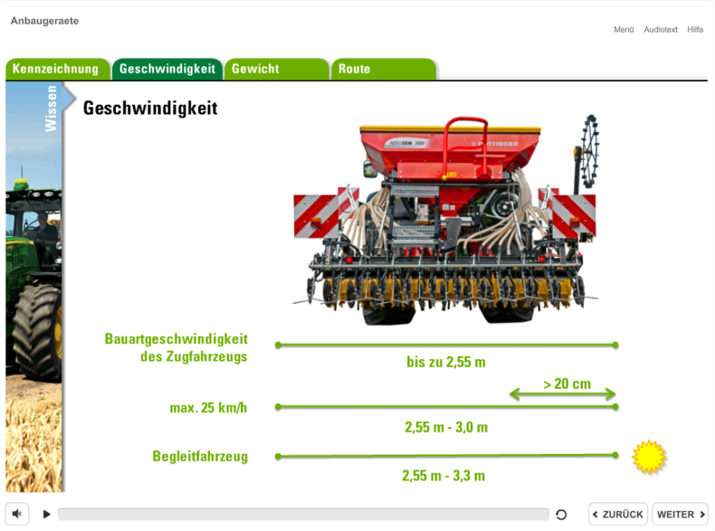 Screenshot aus dem Modul Anbaugeräte © LFI OÖ Screenshot aus dem Modul Anbaugeräte © LFI OÖ