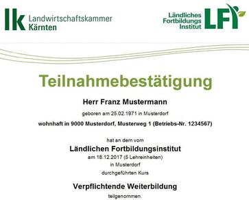 Teilnahmebestätigung Teilnahmebestätigung