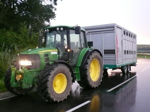 Traktor mit Anhänger für sachgerecht durchgeführte Tiertransporte