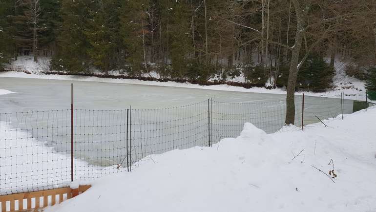 Zaun zum Schutz vor dem Fischotter bei großen Schneemengen problematisch