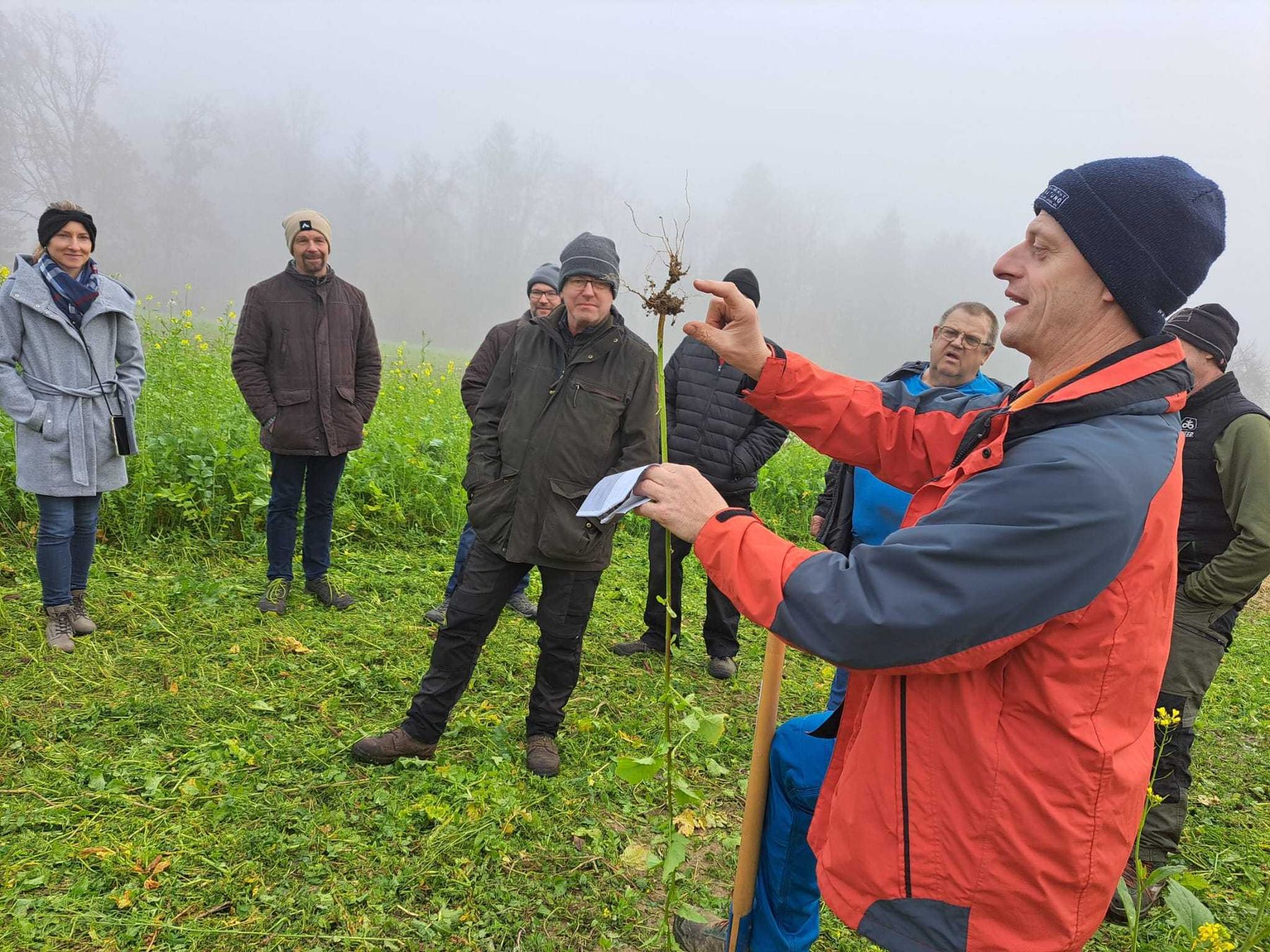 Eindrücke von der Feldbegehung in Nußbach am Betrieb der Familie Gebeshuber. Das Programm war wieder vielfältig - Weizen, Wintergerste in Mulchsaat und diverse Zwischenfruchtmischungen wurden besichtigt. Vielen Dank für die interessanten Diskussionen zu Begrünungsanbau, Bodenfruchtbarkeit, gewässerschonenden Pflanzenschutzstrategien und aktuellen Themen zum Boden- und Gewässerschutz! © BWSB