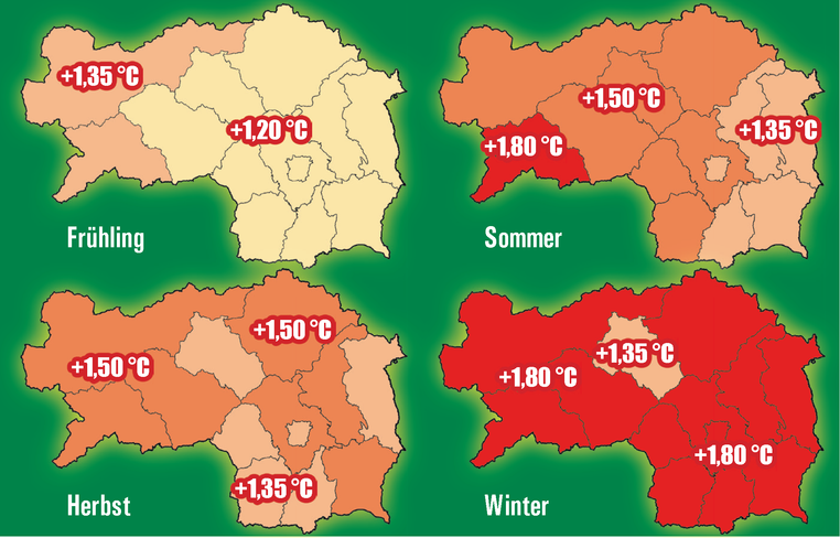 Erwartete Temperaturentwicklung bis 2050 © Land Steiermark / Wegener Zentrum