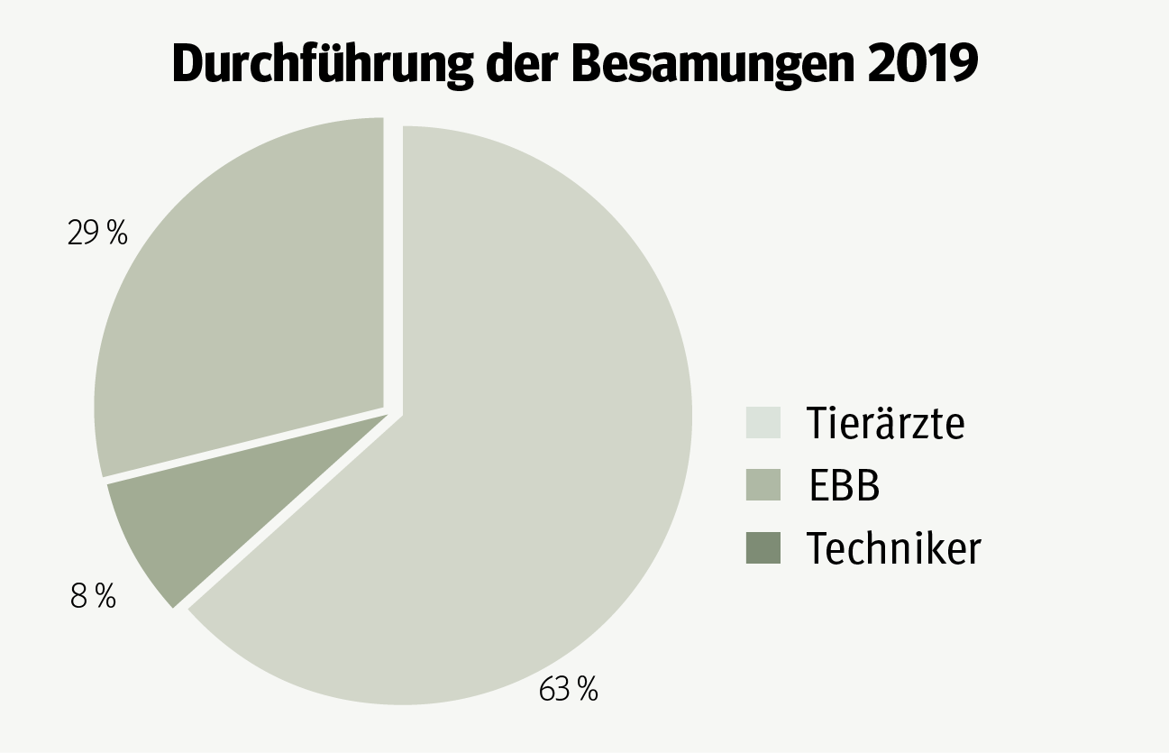 2018/19 werden die Besamungen von Tierärzten (63 %), EBB 
(29 %) und Technikern (8 %) durchgeführt (ca. 16.000 von CRV-Technikern durchgeführten Besamungen sind nicht enthalten). © Grafik