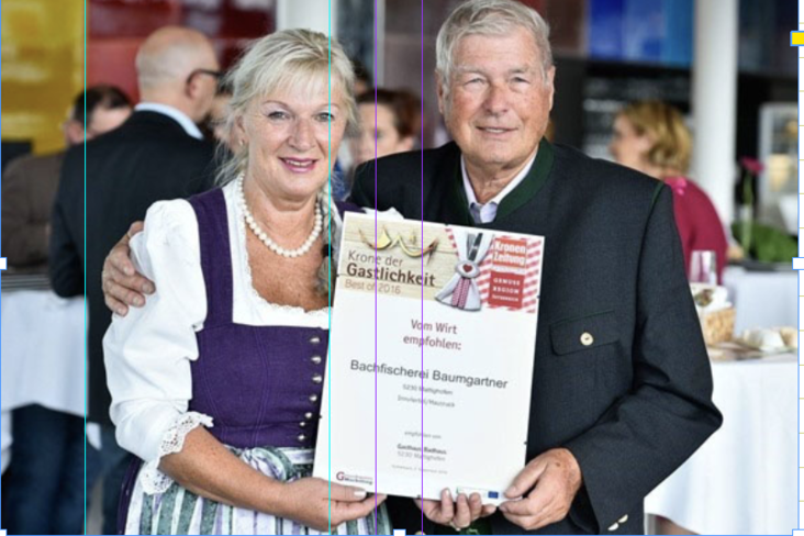 Die Bachfischerei Baumgartner bekam 2016 unter anderem auch die "Krone der Gastlichkeit” verliehen, weil nur beste Qualität auf den Tisch kommt  (im Bild: Ulrike Sander-Baumgartner und Heinz Baumgartner)..png