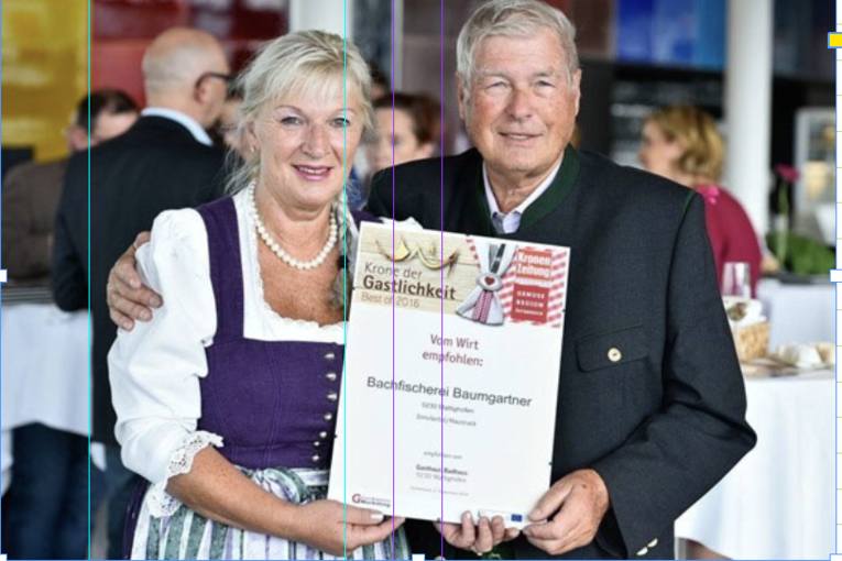 Die Bachfischerei Baumgartner bekam 2016 unter anderem auch die  Krone der Gastlichkeit” verliehen, weil nur beste Qualität auf den Tisch kommt  (im Bild: Ulrike Sander-Baumgartner und Heinz Baumgartner)..png © Sabine Wieder