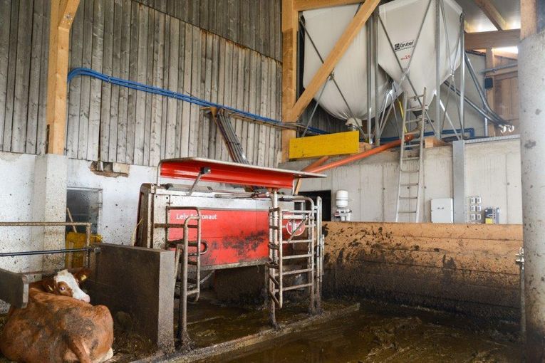 Der Melkroboter ist als Übergangslösung im neuen Zubau installiert, jetzt wird der Altstall umgebaut und danach der Roboter am Zielort (Altstall) eingebaut. © Josef Rechberger/LK Niederösterreich