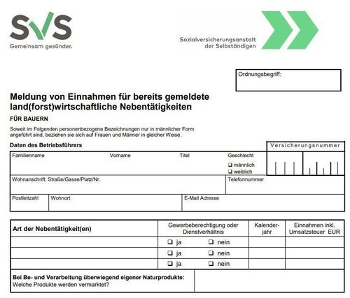 SVS Meldung von Nebentätigkeiten | Landwirtschaftskammer - Direktvermarktung - Rechtliches