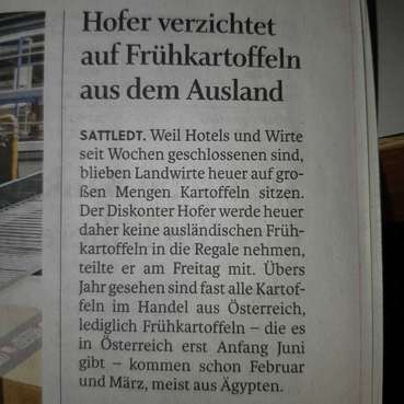Hofer Reaktion Erdäpfel.jpg © LK Niederösterreich Hofer Reaktion Erdäpfel.jpg © LK Niederösterreich