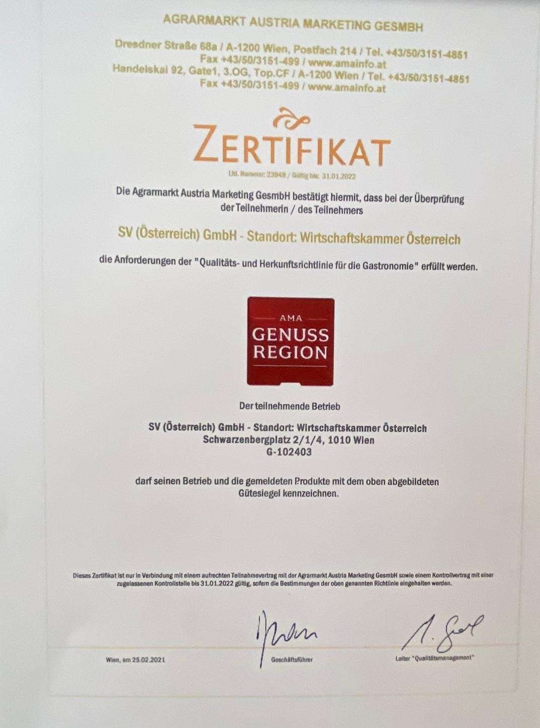 Zertifikat Wirtschaftskammer Österreich