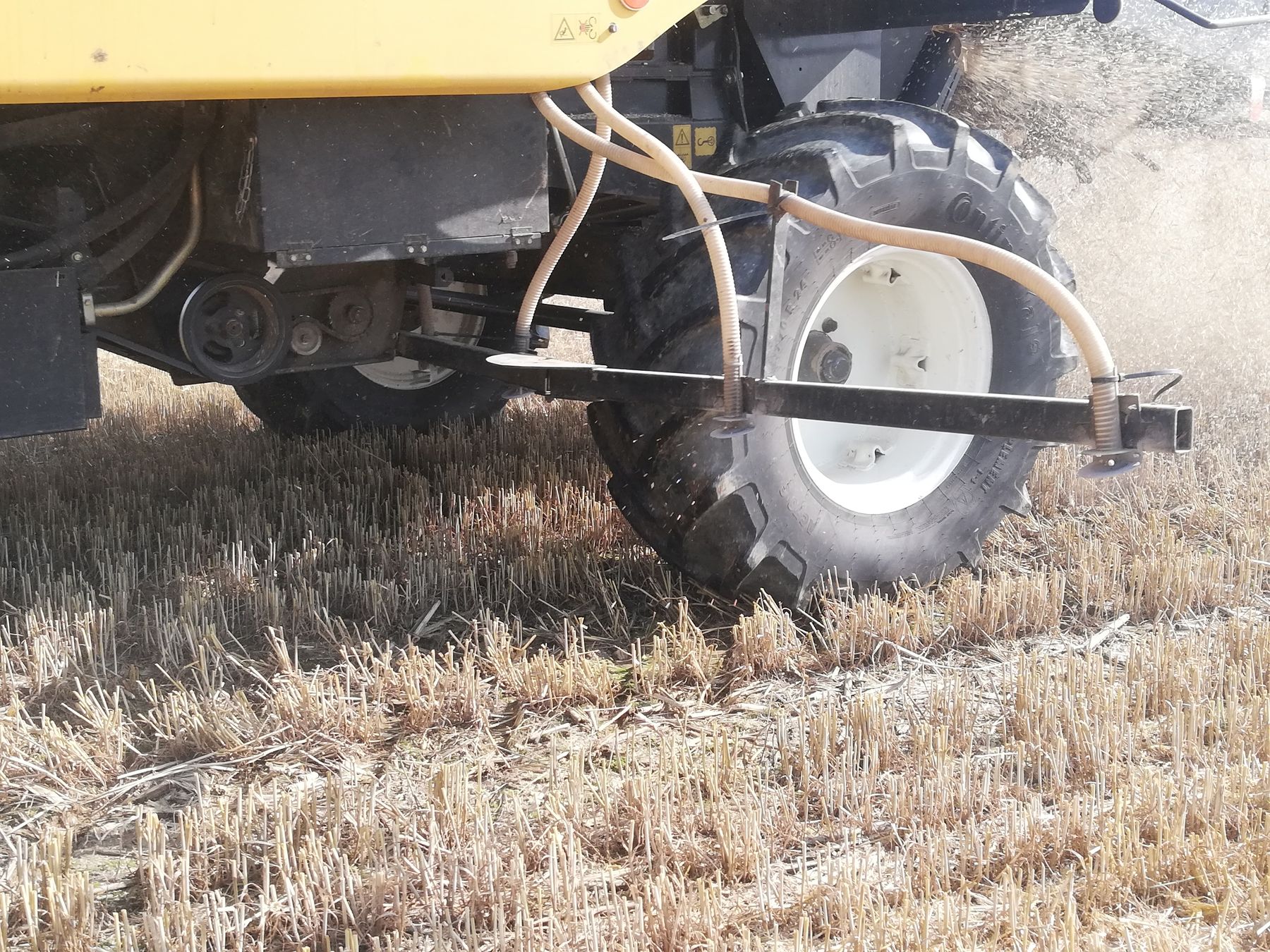 Das Saatgut der Zwischenfruchtmischung wird während der Ernte direkt eingestreut. © BWSB