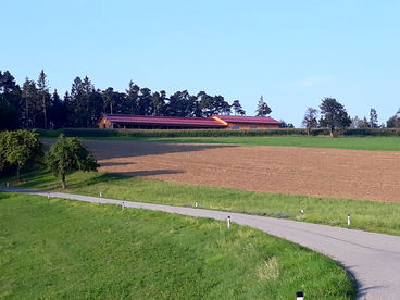 Rindermaststall mit Auslauf und Strohliegeflächen