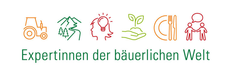 Schriftzug und Icons: Expertinnen der bäuerlichen Welt © LK Tirol Schriftzug und Icons: Expertinnen der bäuerlichen Welt © LK Tirol