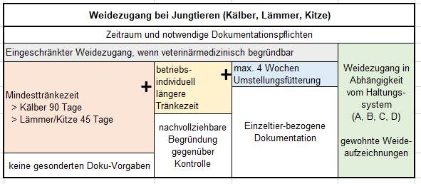 Tabelle Weidezugang bei Jungtieren (Kälber, Lämmer, Kitze).png © Stefan Rudlstorfer (LK OÖ) Tabelle Weidezugang bei Jungtieren (Kälber, Lämmer, Kitze).png © Stefan Rudlstorfer (LK OÖ)