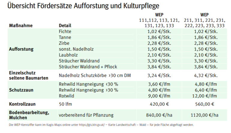 Fördersätze Aufforstung.png © LK Kärnten Fördersätze Aufforstung.png © LK Kärnten