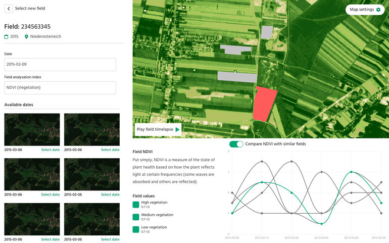 Im Projekt SATFARM wird mit Hilfe von Daten der Ackerbauarbeitskreise eine Software entwickelt, mit der Landwirte ihre Bestandesvitalität mit vergleichbaren Schlägen in der Umgebung objektiv anhand von Satellitendaten vergleichen können. Damit soll die Au