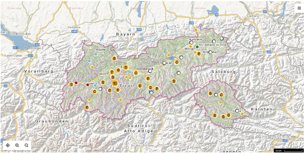 Tirol Karte mit Rissvermerken © Quelle: www.tirol.gv.at/baer-wolf-luchs Tirol Karte mit Rissvermerken © Quelle: www.tirol.gv.at/baer-wolf-luchs