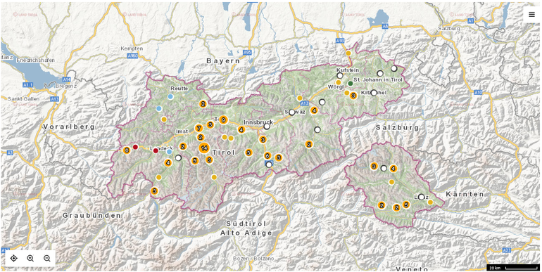 Tirol Karte mit Rissvermerken © Quelle: www.tirol.gv.at/baer-wolf-luchs Tirol Karte mit Rissvermerken © Quelle: www.tirol.gv.at/baer-wolf-luchs