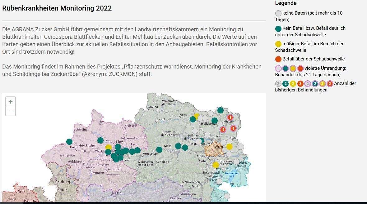 Ausschnitt aus der Monitoringkarte für Krankheiten 2022