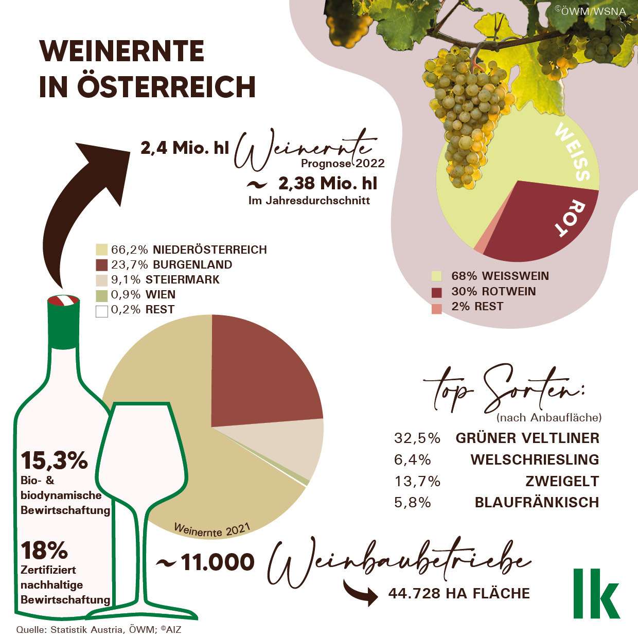 Fakten zur Weinernte in Österreich. © LKÖ/Erhardt Fakten zur Weinernte in Österreich. © LKÖ/Erhardt