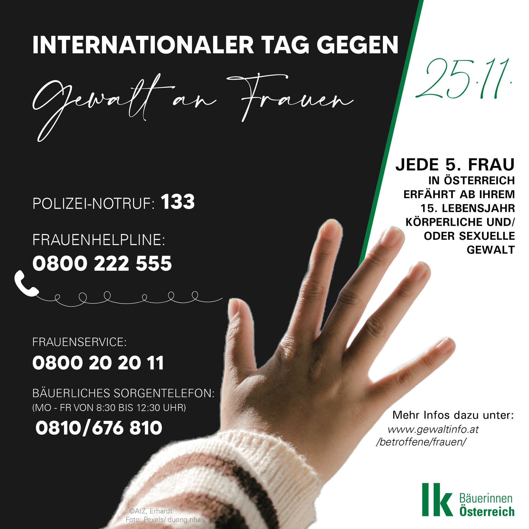 Sharepic Gewalt gegen Frauen 2 © Erhardt/AIZ/ARGE Bäuerinnen Sharepic Gewalt gegen Frauen 2 © Erhardt/AIZ/ARGE Bäuerinnen