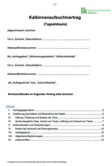 Mustervertrag Kalbinnenaufzucht.jpg © LK Salzburg Mustervertrag Kalbinnenaufzucht.jpg © LK Salzburg