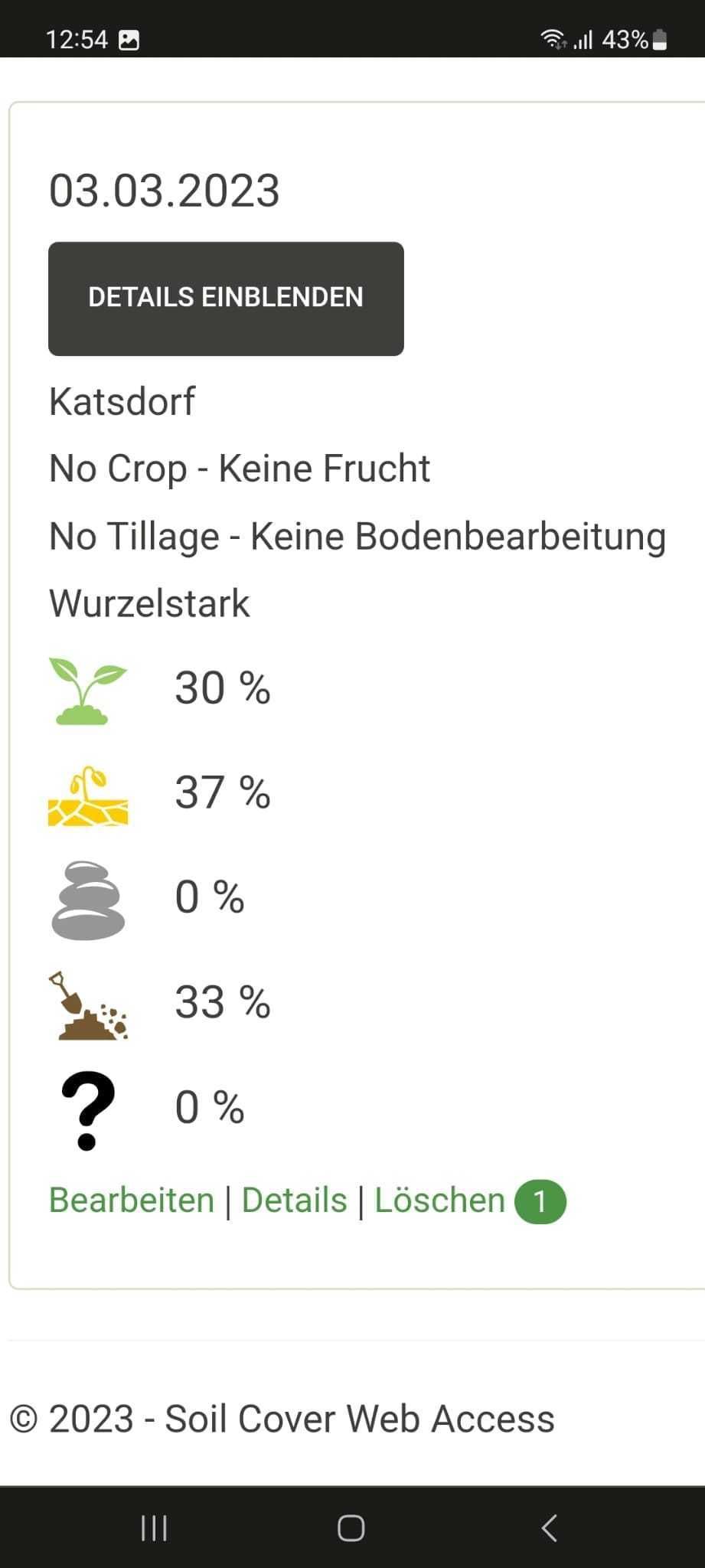 Mulchbedeckung der Variante Wurzelstark mit der Software "soil cover" © BWSB