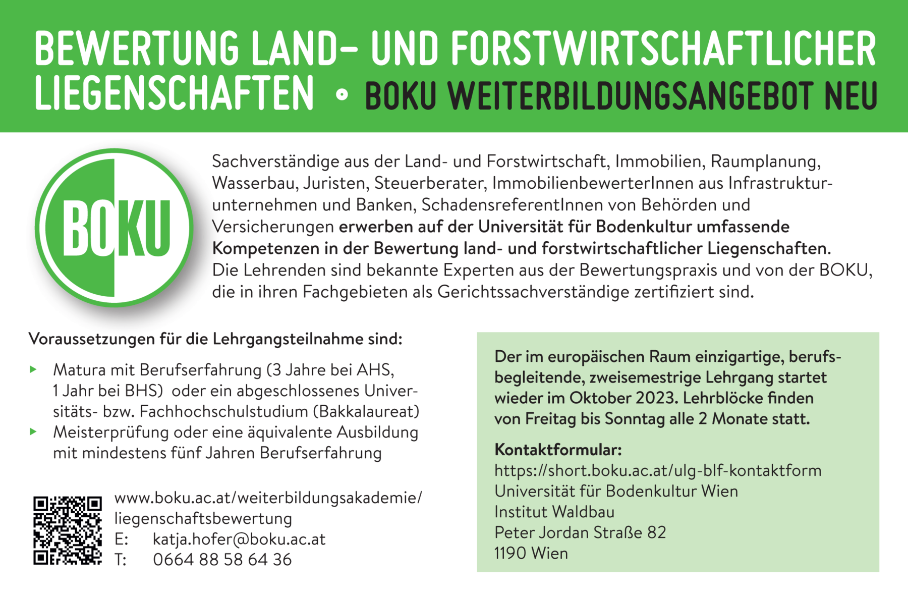 BOKU Inserat Lehrgang Weiterbildungsangebot.png © BOKU BOKU Inserat Lehrgang Weiterbildungsangebot.png © BOKU