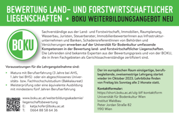 BOKU Inserat Lehrgang Weiterbildungsangebot.png © BOKU BOKU Inserat Lehrgang Weiterbildungsangebot.png © BOKU