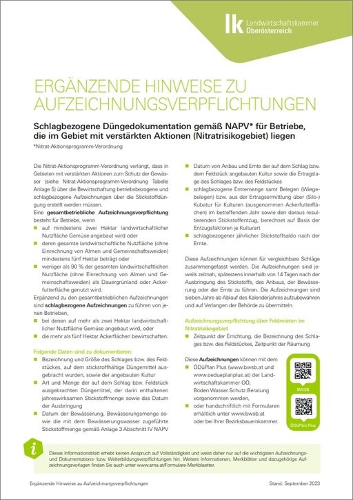 Ergänzende Hinweise Aufzeichnungsverpflichtungen © Landwirtschaftskammer Oberösterreich