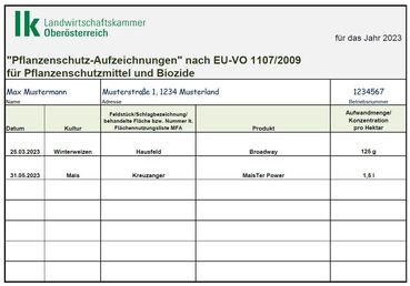 Muster EU Spritztagebuch ausgefüllt.jpg © LK OÖ/Köppl