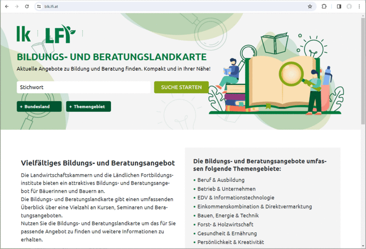 Screenshot blk.lfi.at Bildungs- und Beratungslandkarte.gif © LKO / LFI Screenshot blk.lfi.at Bildungs- und Beratungslandkarte.gif © LKO / LFI
