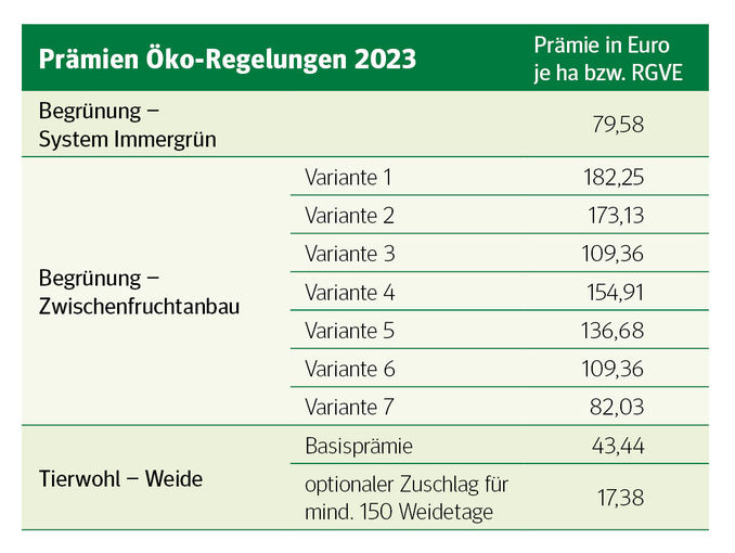 Prämien Öko-Regelungen 2023