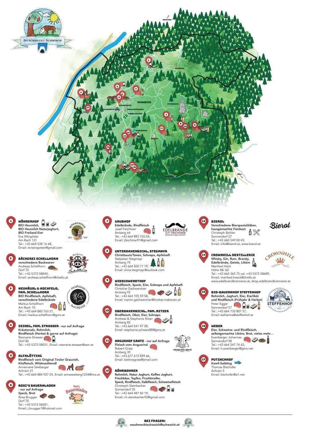 Karte der direktvermarktenden Betriebe in Schwoich © Jungbauernschaft/Landjugend Schwoich