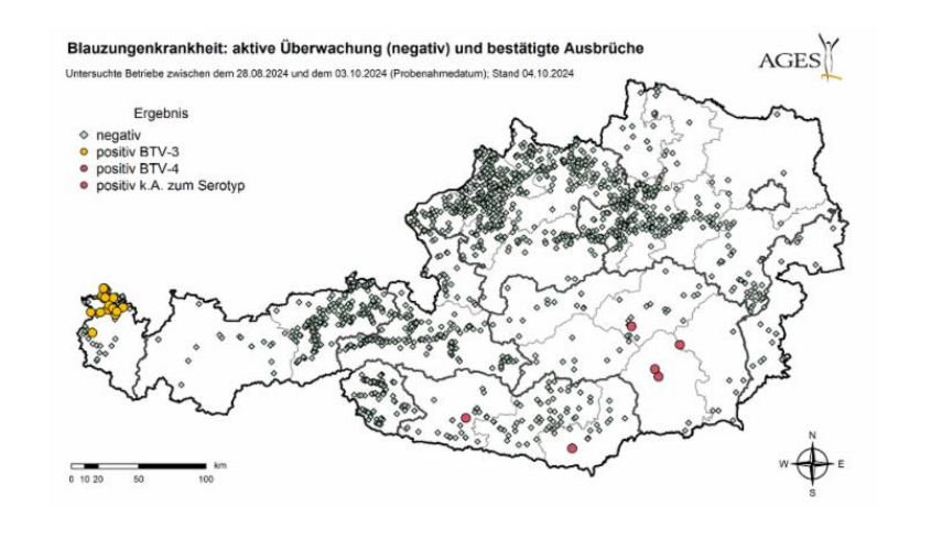 Überwachungskarte zur Blauzungenkrankheit.png © AGES