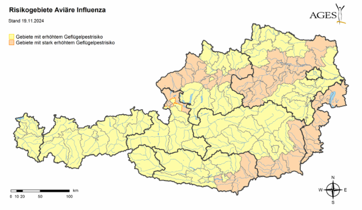 Vogelgrippe Gebiete_stand 18.11.24.png © AGES