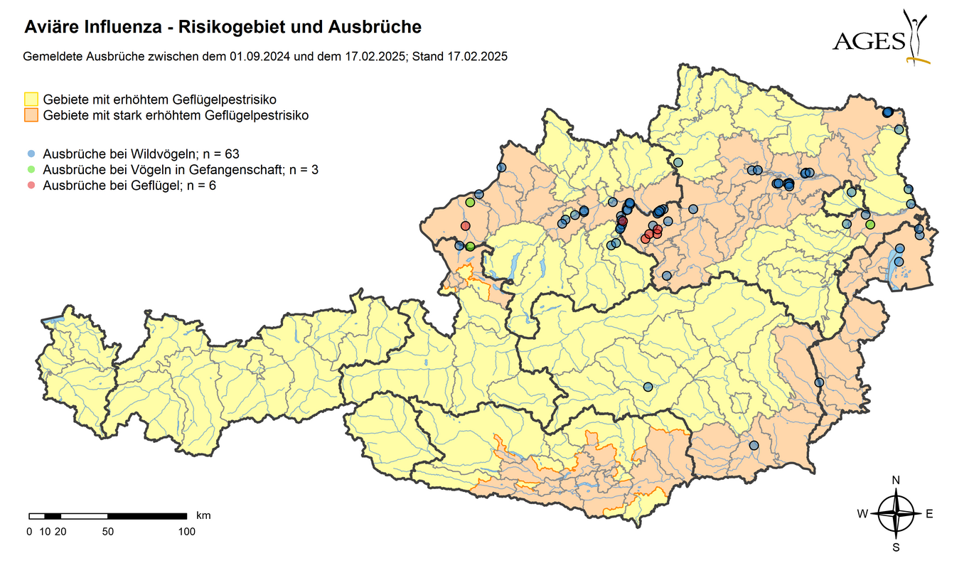 Vogelgrippe - Risikogebiet Stand 17.02.2025.png © AGES