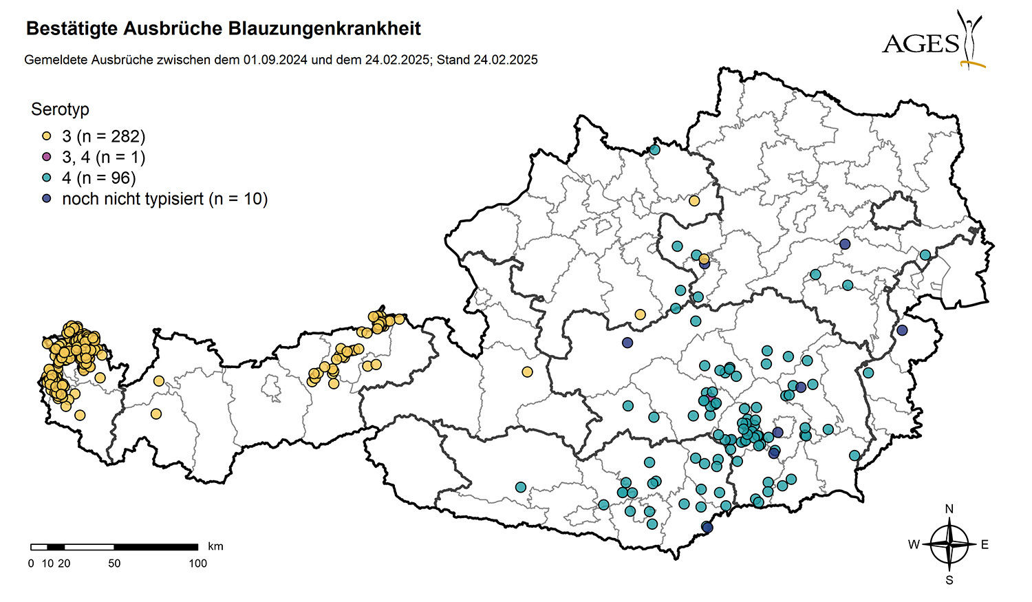 BTV_Ausbrueche_AT_Stand24022025.jpg © Quelle: Ages