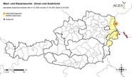 Österreichkarte mit Zonen von Maul- und Klauenseuche an der Grenze zu Österreich © Ages