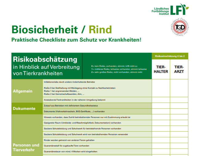 Checkliste Rind © LFI Checkliste Rind © LFI