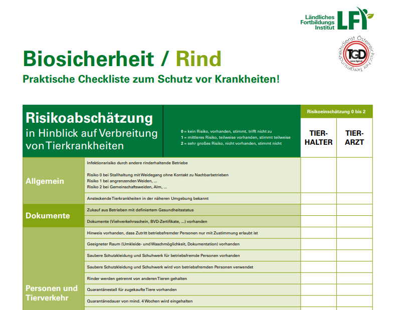 Checkliste Rind © LFI Checkliste Rind © LFI
