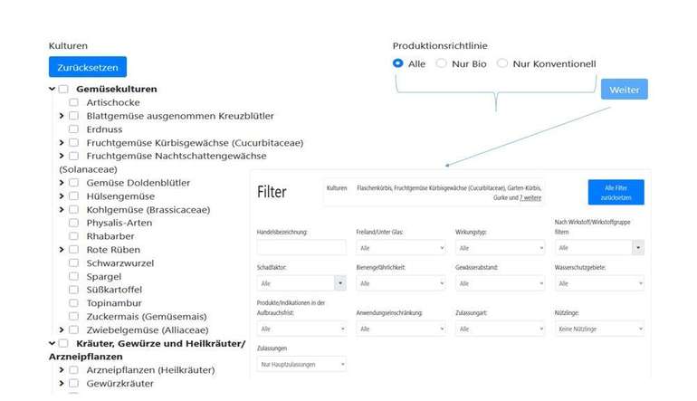Screenshot Pflanzenschutzmittel-Register Gemüsebau auf warndienst.at.jpg © LKÖ, LFI