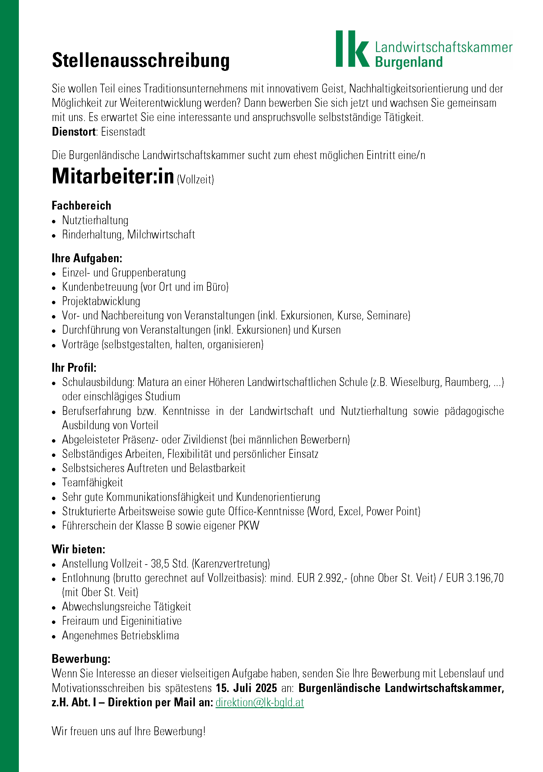 Stellenausschreibung Berater Tierzucht_Rinderhaltung.png © Archiv Stellenausschreibung Berater Tierzucht_Rinderhaltung.png © Archiv